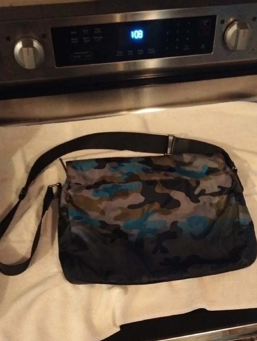 Men's Camo Crossbody Shoulder Bag in Blue/Green